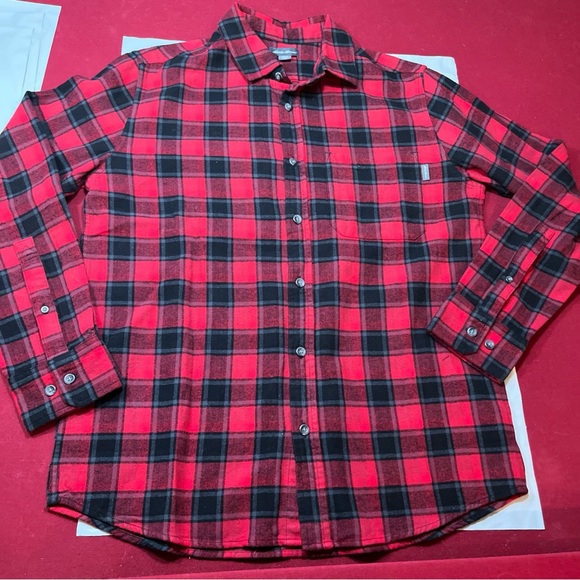 Eddie Bauer FLANNEL SHIRT RED BLACK Green Wide Plaid L/S Button checkered Cotton - Picture 10 of 12